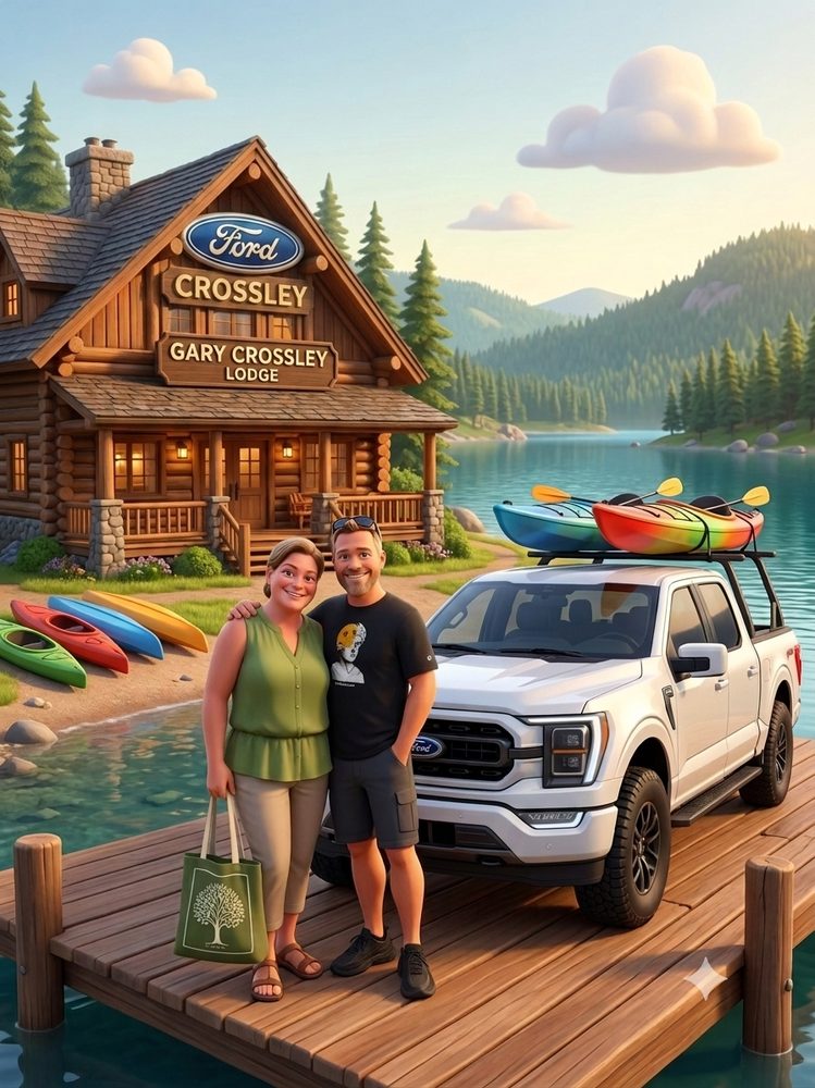 Customer with their new Ford F-150 at the lake